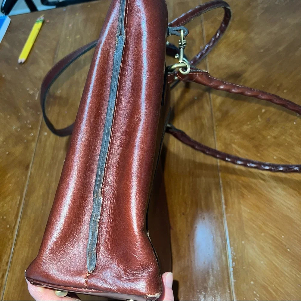 Patricia Nash Marion Metallic Cognac Brown Leather Heart Shaped Shoulder Tote - Picture 6 of 16